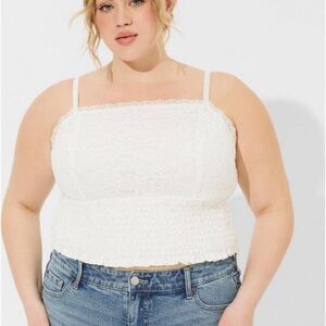 NWT Torrid 4X White Lace Square Neck Smocked Crop Top